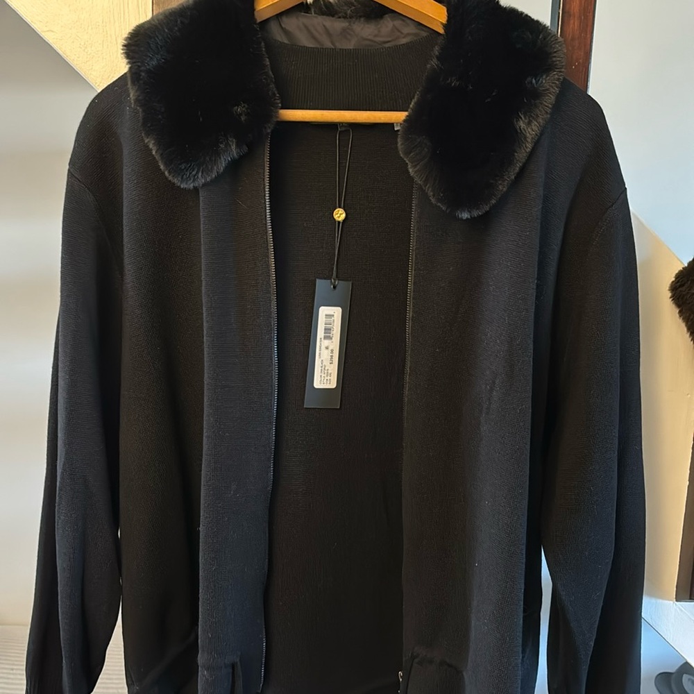 NWT black cardigan with faux fur collar by Kobi Halperin.